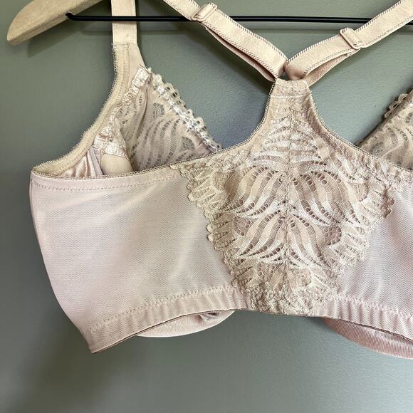 Glamorise Wonderwire Front Closure T Back Bra Cafe Size‎ 34G Nude Tan Cream Lace - Picture 14 of 16